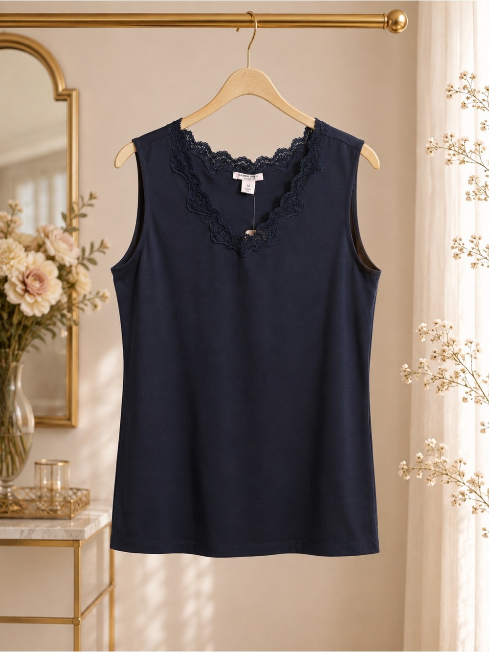 Allison Daley Woman NWT Navy Lace Trim Sleeveless Tank Top Plus Size 1X